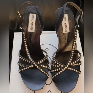 Steve Madden SIZE 6 - 3 1/2 INCH HEEL Black Rhinestone Embellished Sandals - NEW